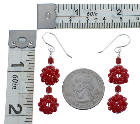 Sterling Silver Coral Bead Hook Dangle Earrings AX125625